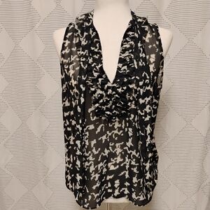 Guess Women's Sheer Black and Cream Top Size Small